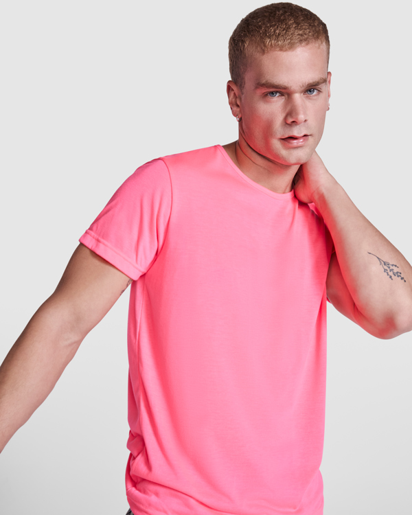 Διαφημιστικό unisex κοντομάνικο μπλουζάκι Roly Akita 6534 σε ροζ φλούο χρώμα