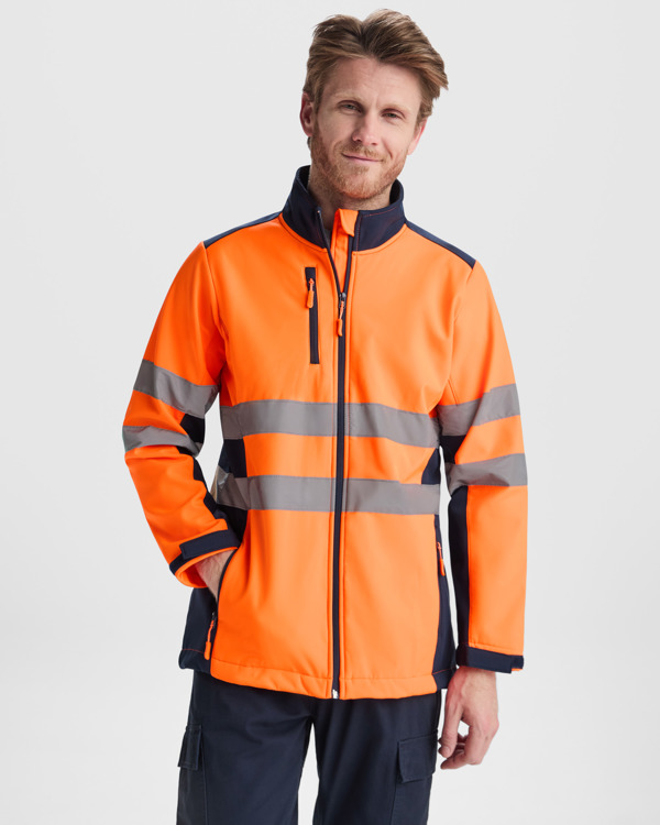 Μπουφάν υψηλής ορατότητας Roly Workwear Antares 9303 σε μπλε/πορτοκαλί φλούο χρώμα