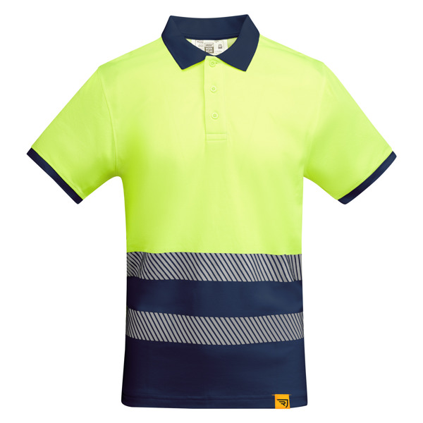 Μπλουζάκι υψηλής ορατότητας Roly Workwear Atrio 9318 σε μπλε/κίτρινο φλούο χρώμα