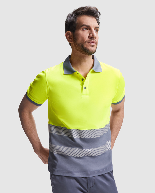 Μπλουζάκι υψηλής ορατότητας Roly Workwear Atrio 9318 σε μολυβί/κίτρινο φλούο χρώμα