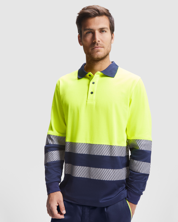 Μακρυμάνικο υψηλής ορατότητας Roly Workwear Atrio L/S 9319 σε μπλε/κίτρινο φλούο χρώμα