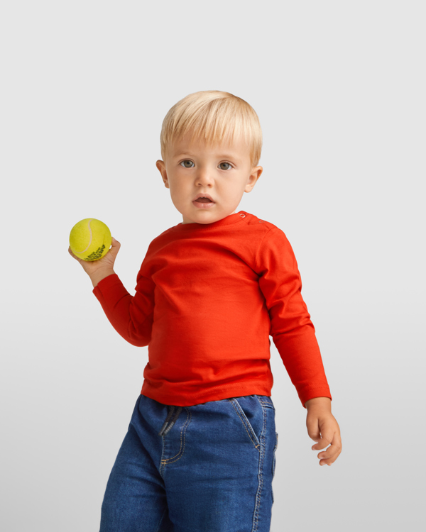 Βρεφικό μακρυμάνικο μπλουζάκι Roly Baby L/S 7203 σε κόκκινο χρώμα, με εκτύπωση λογοτύπου