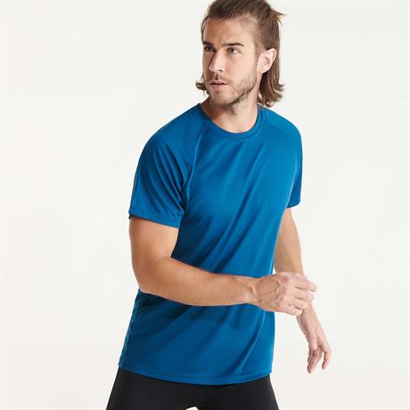 Αθλητικό τεχνικό μπλουζάκι Roly Sport Bahrain 0407 σε ρουά χρώμα, με εκτύπωση λογοτύπου