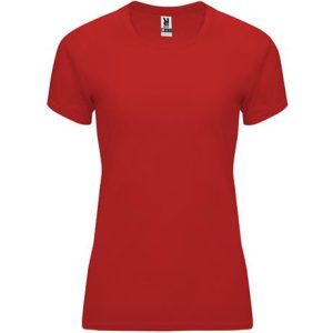 Αθλητικό τεχνικό μπλουζάκι Roly Sport Bahrain Woman 0408 σε κόκκινο χρώμα, με εκτύπωση λογοτύπου