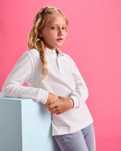 Παιδικό πόλο μπλουζάκι Roly Carpe Child 5008 σε λευκό χρώμα, με εκτύπωση λογοτύπου