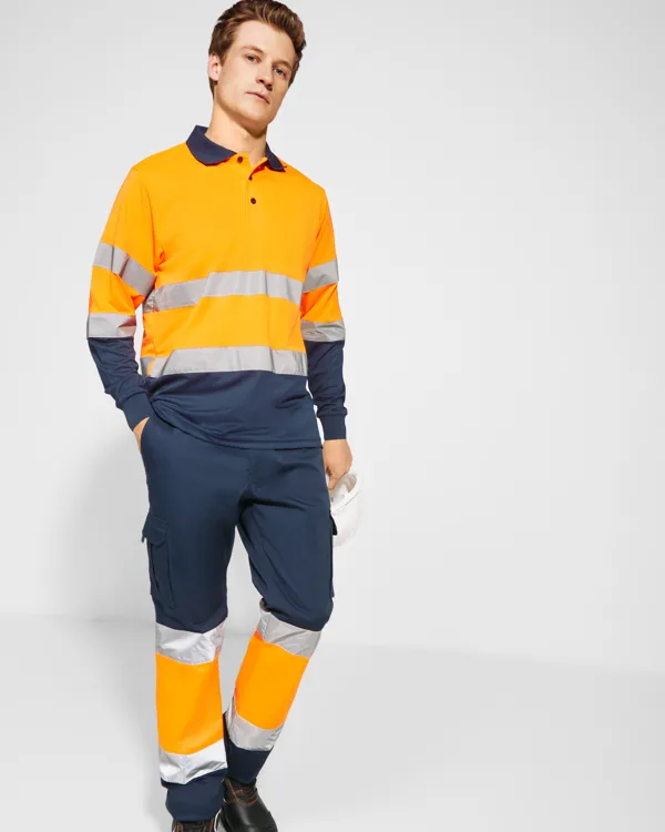 Παντελόνι υψηλής ορατότητας Roly Workwear Daily Strech HV 9312 σε μπλε/πορτοκαλί φλούο χρώμα