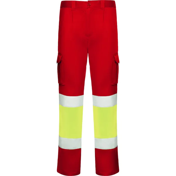 Παντελόνι υψηλής ορατότητας Roly Workwear Daily Strech HV 9312 σε κόκκινο/κίτρινο φλούο χρώμα