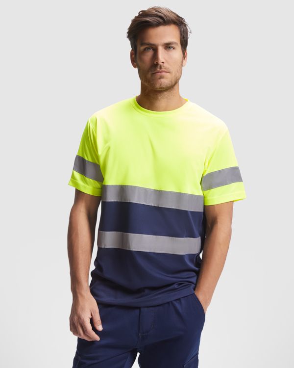 Μπλουζάκι υψηλής ορατότητας Roly Workwear Delta 9310 σε μπλε/κίτρινο φλούο χρώμα