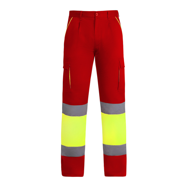 Παντελόνι υψηλής ορατότητας Roly Workwear Enix 9321 σε κόκκινο/κίτρινο φλούο χρώμα