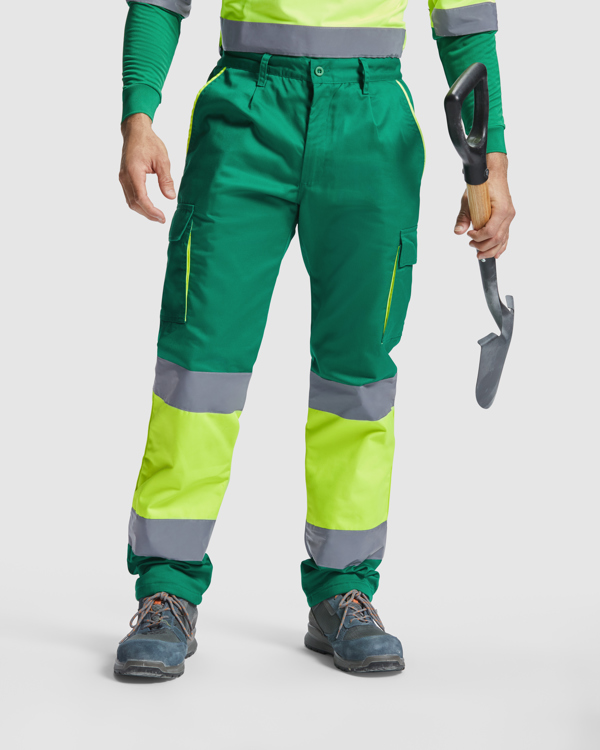 Παντελόνι υψηλής ορατότητας Roly Workwear Enix 9321 σε πράσινο/κίτρινο φλούο χρώμα