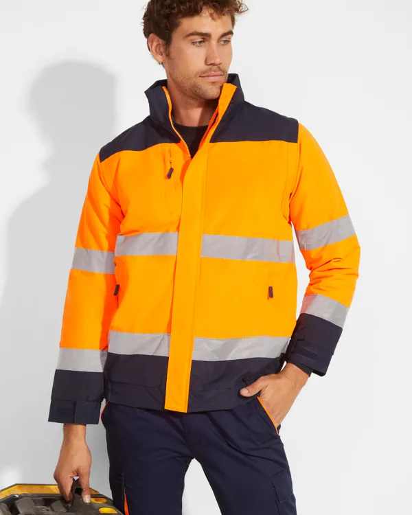 Μπουφάν υψηλής ορατότητας Roly Workwear Epsylon 9304 σε μπλε/πορτοκαλί φλούο χρώμα