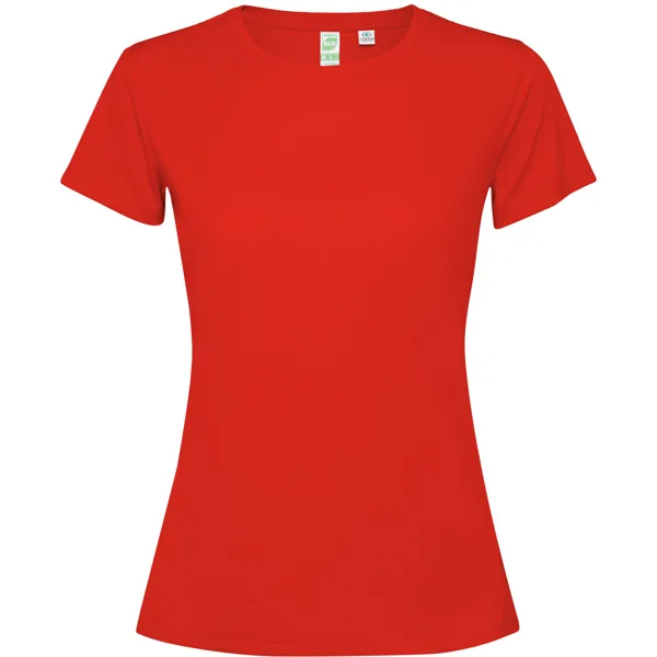 Αθλητικό τεχνικό μπλουζάκι Roly Sport Estoril Woman 0431 σε κόκκινο χρώμα, με εκτύπωση λογοτύπου