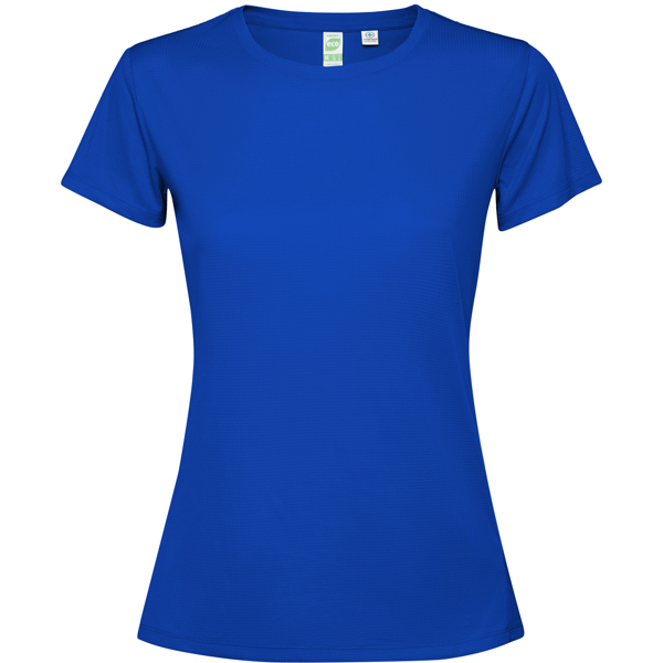 Αθλητικό τεχνικό μπλουζάκι Roly Sport Estoril Woman 0431 σε ρουά χρώμα, με εκτύπωση λογοτύπου