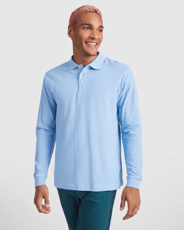 Διαφημιστικό ανδρικό πόλο μπλουζάκι Roly Estrella L/S 6635 σε γαλάζιο χρώμα