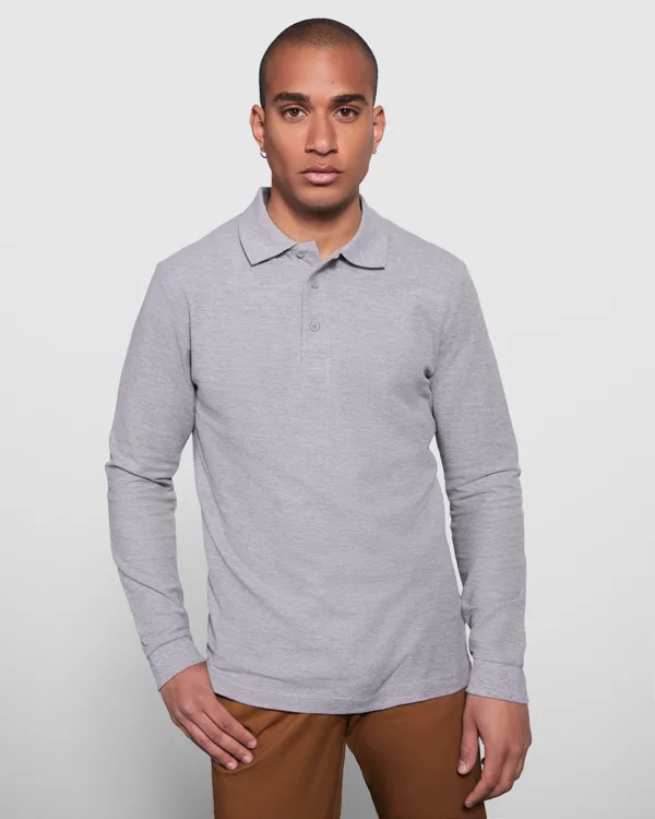 Διαφημιστικό ανδρικό πόλο μπλουζάκι Roly Estrella L/S 6635 σε γκρι μελανζέ χρώμα
