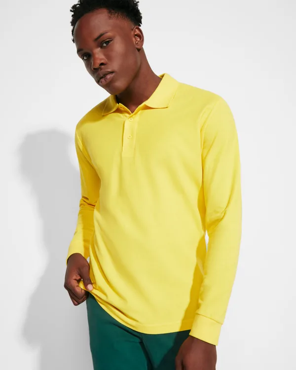 Διαφημιστικό ανδρικό πόλο μπλουζάκι Roly Estrella L/S 6635 σε κίτρινο χρώμα