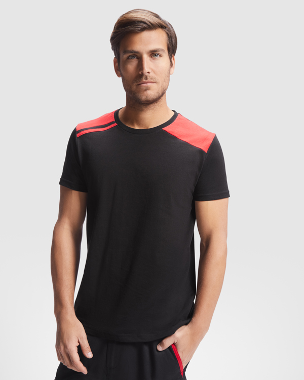 Μπλουζάκι εργασίας Roly Workwear Expedition 8411 σε μαύρο/κόκκινο χρώμα
