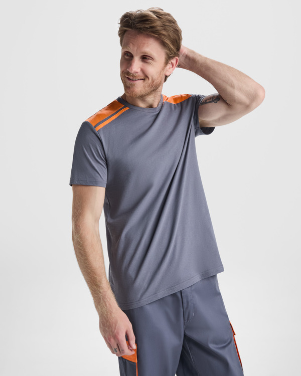 Μπλουζάκι εργασίας Roly Workwear Expedition 8411 σε μολυβί/πορτοκαλί χρώμα