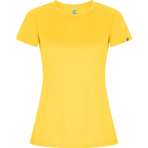 Αθλητικό τεχνικό μπλουζάκι Roly Sport Imola Woman 0428 σε κίτρινο χρώμα, με εκτύπωση λογοτύπου