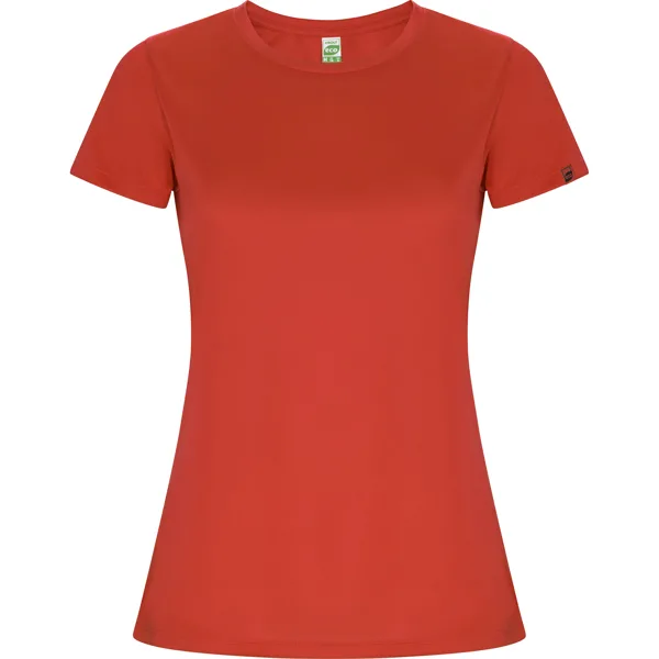 Αθλητικό τεχνικό μπλουζάκι Roly Sport Imola Woman 0428 σε κόκκινο χρώμα, με εκτύπωση λογοτύπου