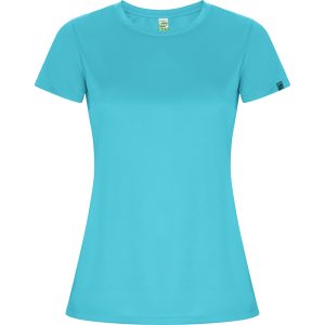 Αθλητικό τεχνικό μπλουζάκι Roly Sport Imola Woman 0428 σε τιρκουάζ χρώμα, με εκτύπωση λογοτύπου