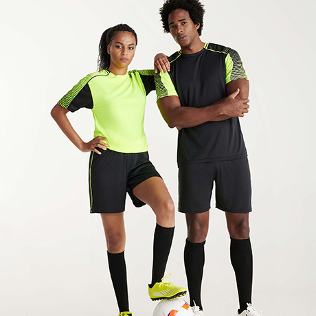 Unisex αθλητική εμφάνιση Roly Juve 0525 σε κίτρινο φλούο/μαύρο χρώμα, με εκτύπωση λογοτύπου
