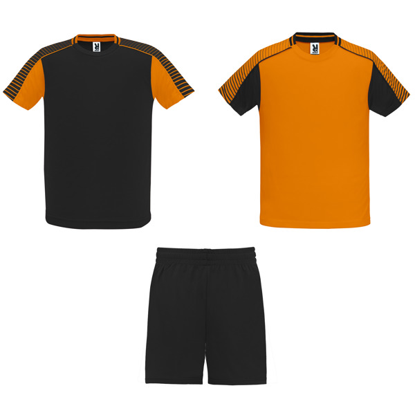 Unisex αθλητική εμφάνιση Roly Juve 0525 σε πορτοκαλί/μαύρο χρώμα, με εκτύπωση λογοτύπου