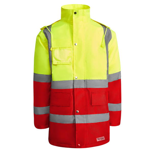 Παντελόνι υψηλής ορατότητας Roly Workwear Merak 9320 σε κόκκινο/κίτρινο φλούο χρώμα