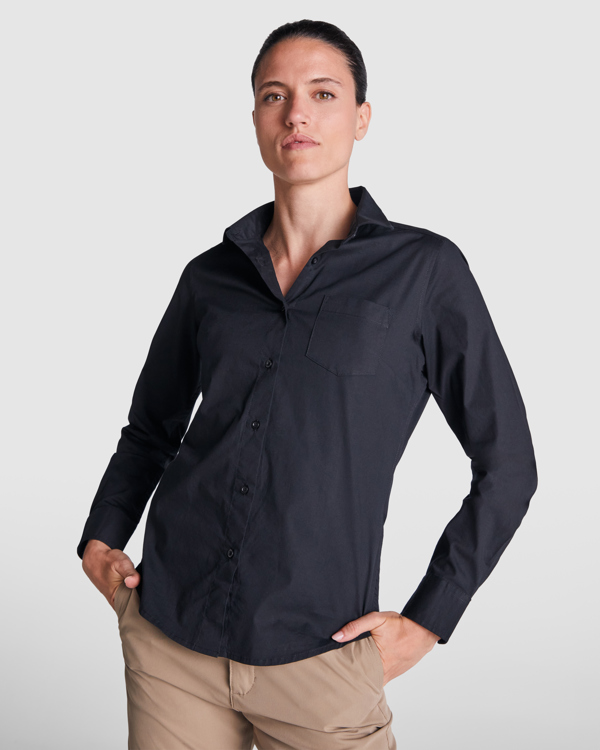 Γυναικείο πουκάμισο εργασίας Roly Workwear Moscu Woman 5505 σε μαύρο χρώμα