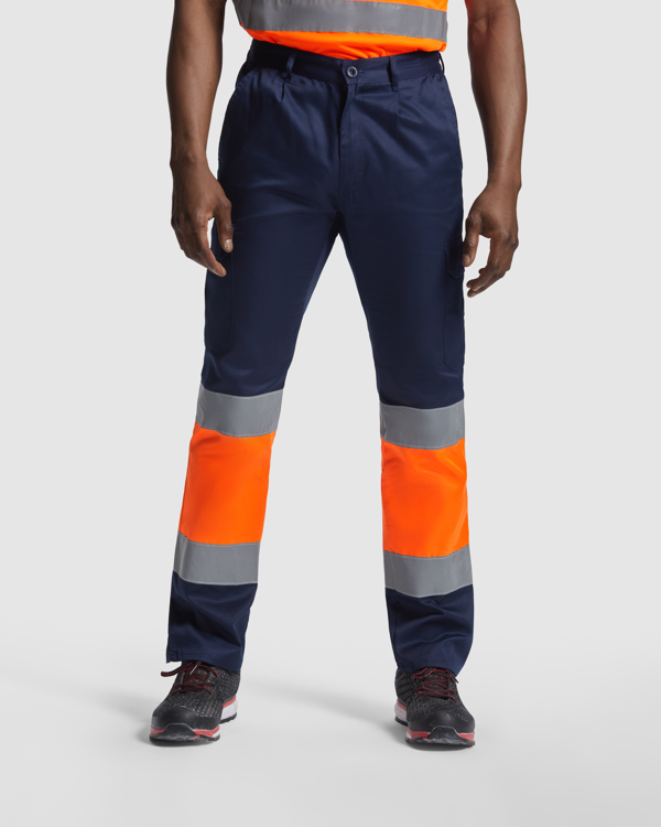 Παντελόνι υψηλής ορατότητας Roly Workwear Naos 9300 σε μπλε/πορτοκαλί φλούο χρώμα