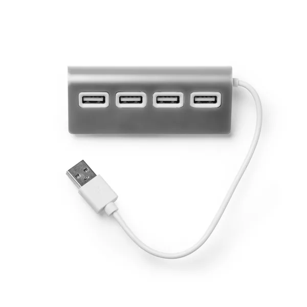 Διαφημιστικό USB hub PLERION 3033 σε ασημί χρώμα, με εκτύπωση λογοτύπου