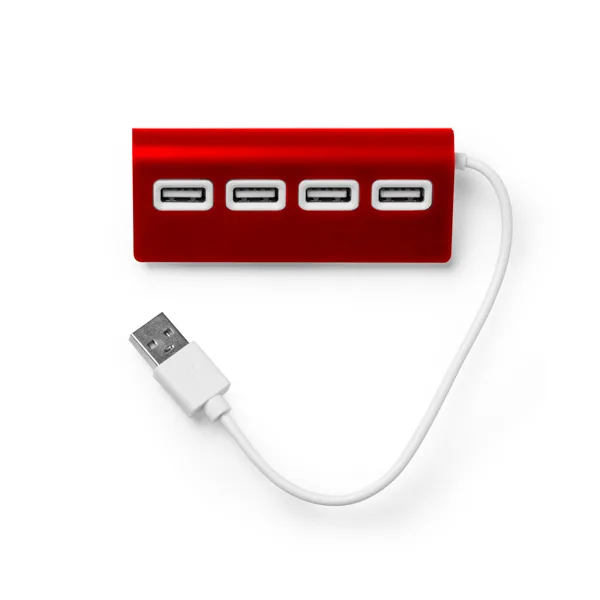 Διαφημιστικό USB hub PLERION 3033 σε κόκκινο χρώμα, με εκτύπωση λογοτύπου