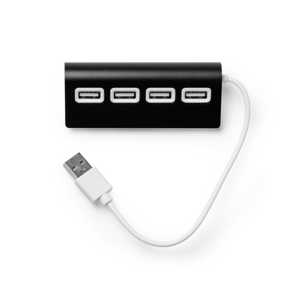 Διαφημιστικό USB hub PLERION 3033 σε μαύρο χρώμα, με εκτύπωση λογοτύπου
