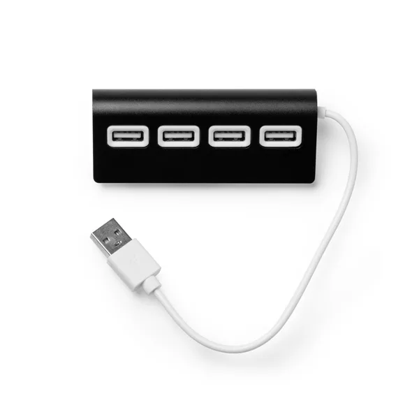 Διαφημιστικό USB hub PLERION 3033 σε μαύρο χρώμα, με εκτύπωση λογοτύπου