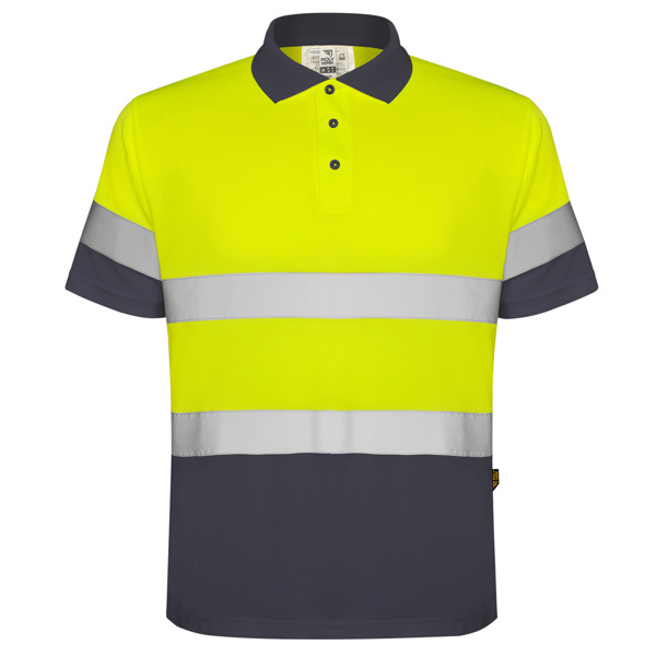 Μπλουζάκι υψηλής ορατότητας Roly Workwear Polaris 9302 σε μολυβί/κίτρινο φλούο χρώμα