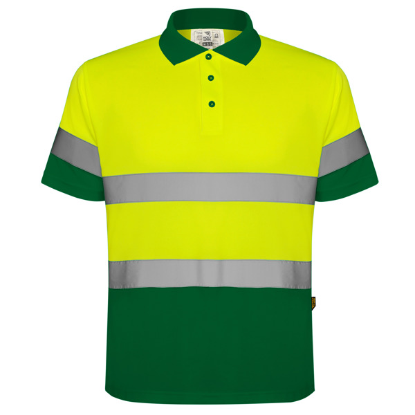 Μπλουζάκι υψηλής ορατότητας Roly Workwear Polaris 9302 σε πράσινο/κίτρινο φλούο χρώμα