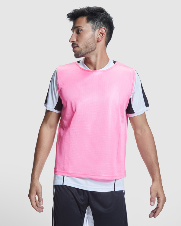 Unisex αθλητικό γιλέκο διάκρισης Roly Roma 0417 σε ροζ φλούο χρώμα, με εκτύπωση λογοτύπου