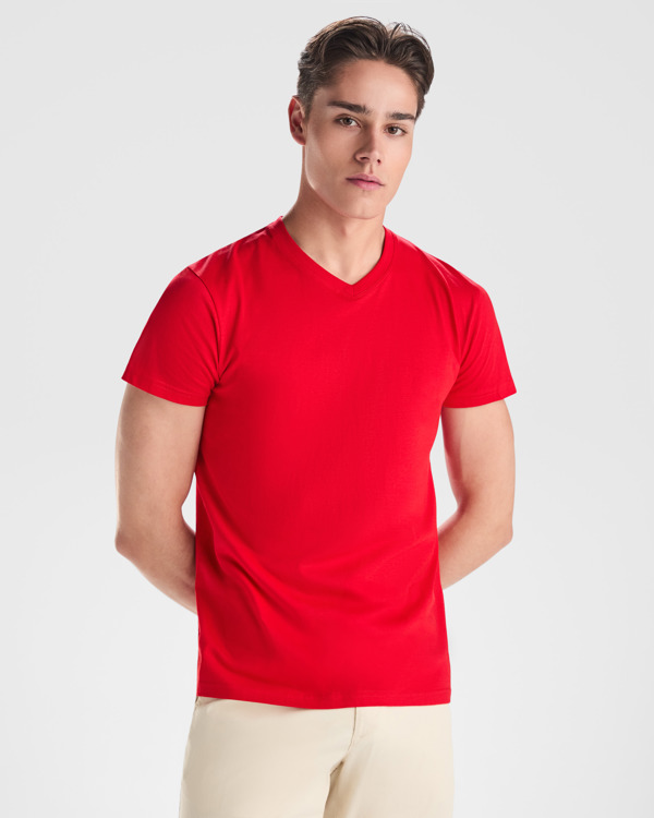 Διαφημιστικό Unisex κοντομάνικο μπλουζάκι Roly Samoyedo σε κόκκινο χρώμα