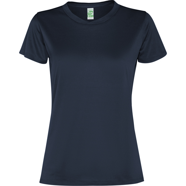 Αθλητικό τεχνικό μπλουζάκι Roly Sport Slam Woman 0305 σε μπλε σκούρο χρώμα, με εκτύπωση λογοτύπου
