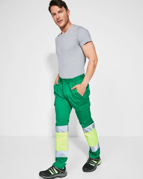 Παντελόνι υψηλής ορατότητας Roly Workwear Soan 9301 σε πράσινο/κίτρινο φλούο χρώμα