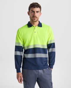 Μακρυμάνικο υψηλής ορατότητας Roly Workwear Vega L/S 9316 σε μπλε/κίτρινο φλούο χρώμα