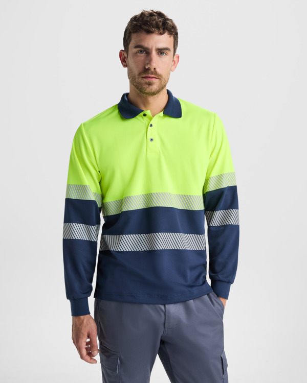 Μακρυμάνικο υψηλής ορατότητας Roly Workwear Vega L/S 9316 σε μπλε/κίτρινο φλούο χρώμα